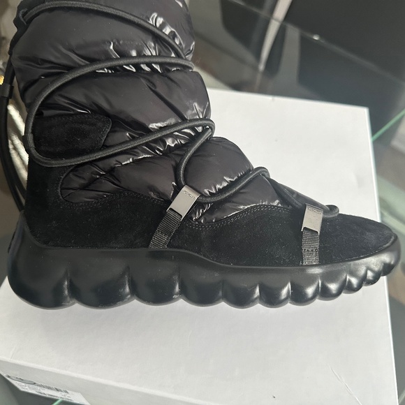Moncler boots women size 9, suede-trimmed, black mid ankle...